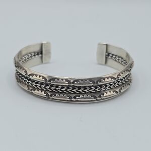 VTG Solid Sterling Silver Southwestern Stamped Cuff Bracelet Twisted Cable, 27g